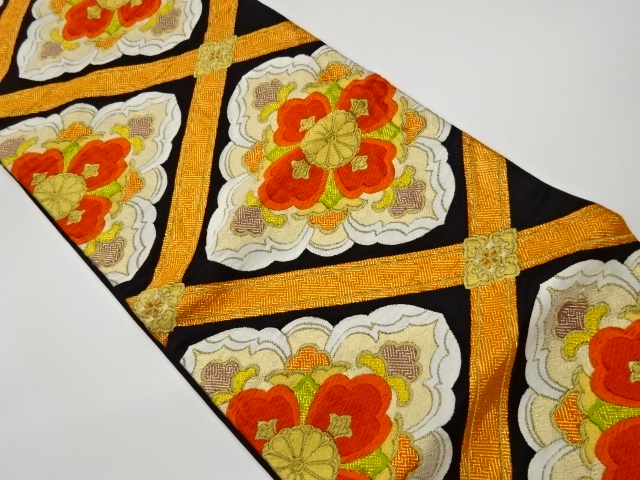 JAPANESE KIMONO / VINTAGE FUKURO OBI / WOVEN FLOWER CREST
